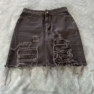 Zara Basic Z1975 Black Distressed Denim Mini Skirt Fishnet Detail Whimsigoth M